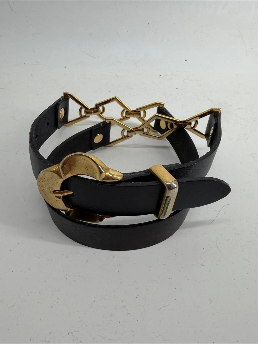 Vintage Express 100% genuine leather gold metal accents belt sz M